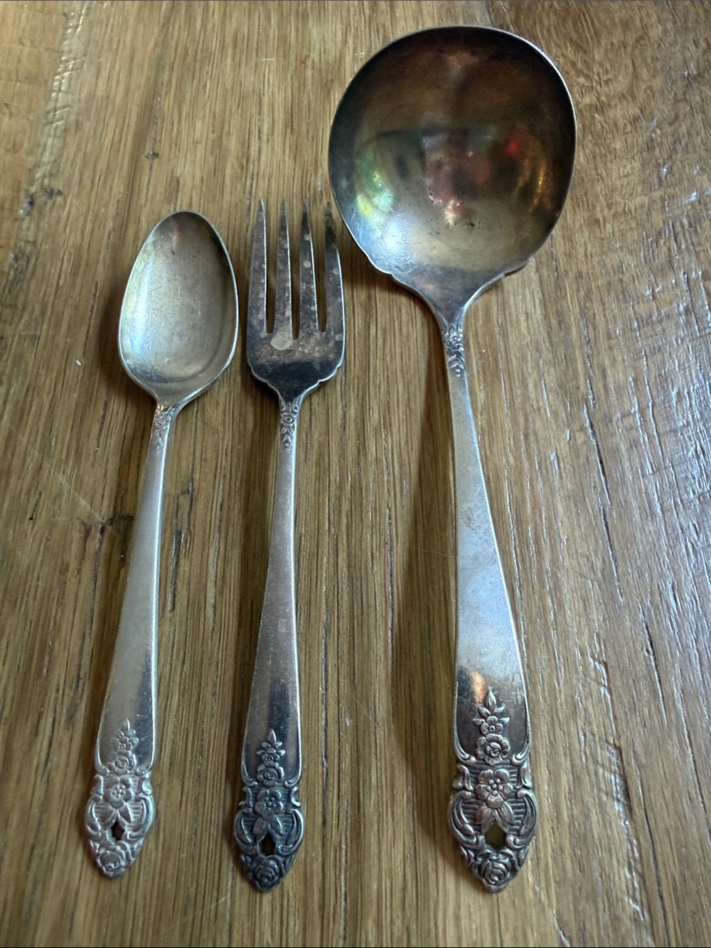 1951 Silver-plate Serving Spoon, Fork & Spoon Set of 3 Prestige Distinction